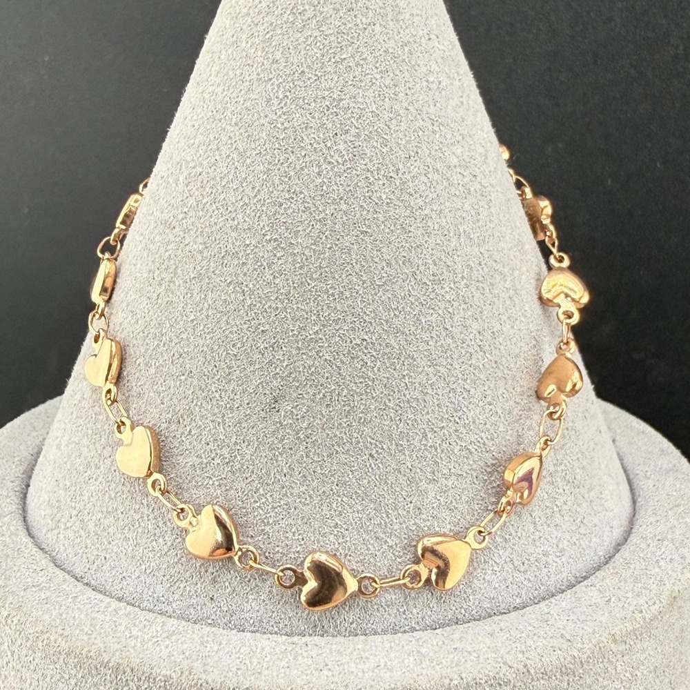 Bronze Milor Italy Bracelet Rose Gold Tone Hearts Signed 7.5"